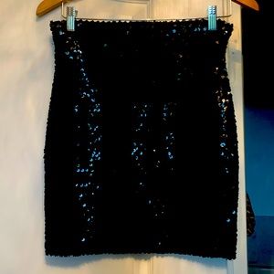 Black sequence elastic waist skirt